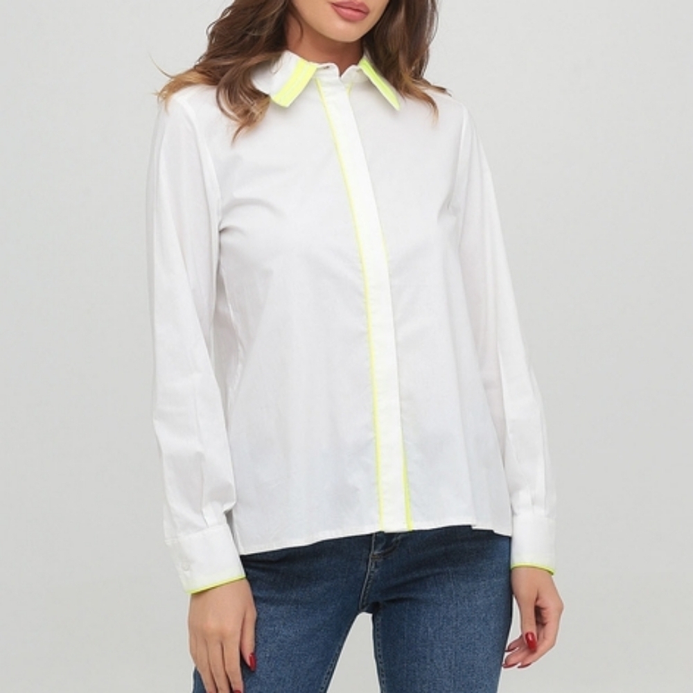 820 I CALIBAN White Button Up Shirt With Neon Yellow Trim